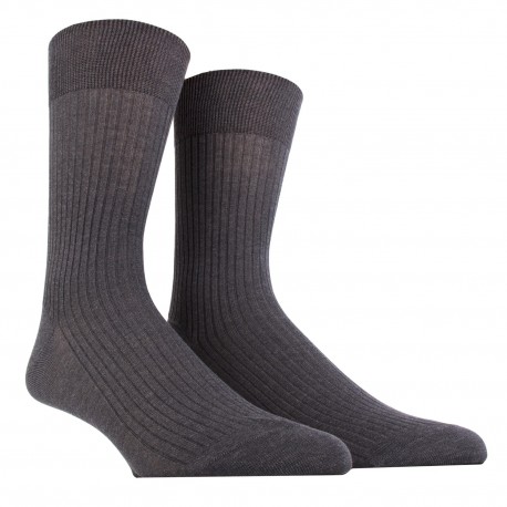 Doré Doré Plain socks MEN SOCK 100% MERCERISED COTTON LISLE RIBBED SOCK - dark grey